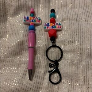 Dental Hygienist Pink Pen and Keychain Set